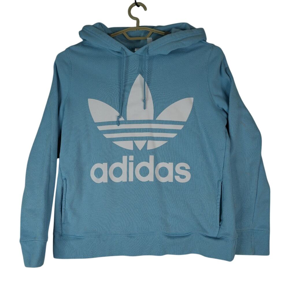 Adidas Hoodie Womens Medium Originals Trefoil Sweatshirt Retro Blue‎ White